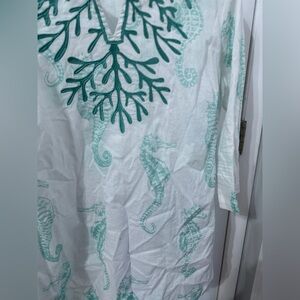 White and Green‎ Seahorse Tunic Top Beach Cover